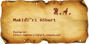 Maklári Albert névjegykártya